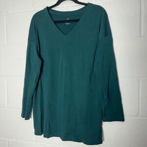 J. Jill Simply Supima V-Neck Tunic Top Dark Teal Green Long Sleeve Cotton Medium